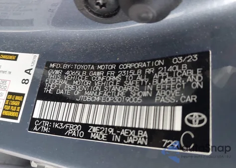 2023 Toyota Corolla Hybrid Le from USA, damaged, VIN JTDBCMFE0P3019005